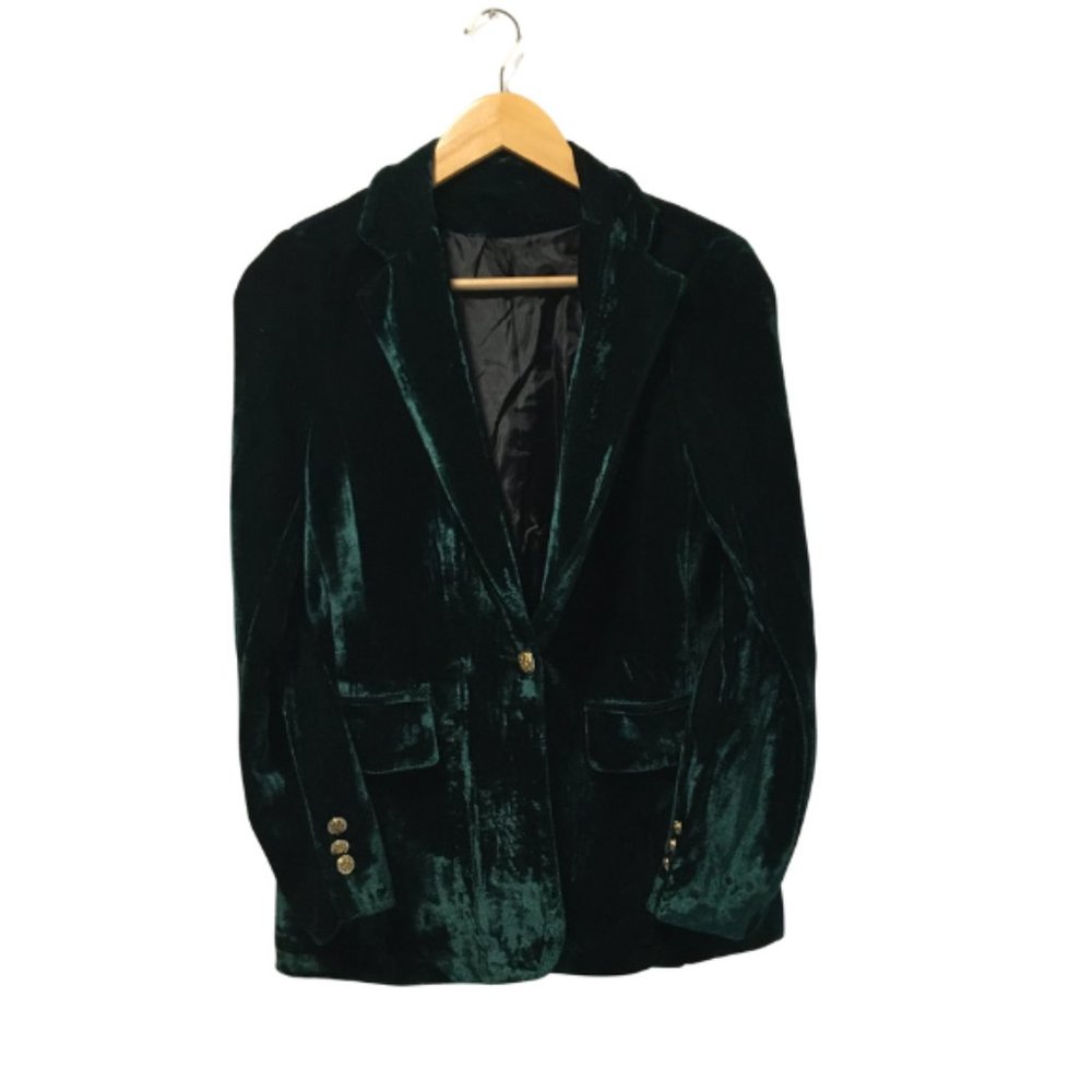 Women Silk Green Suit Jacket Size Small